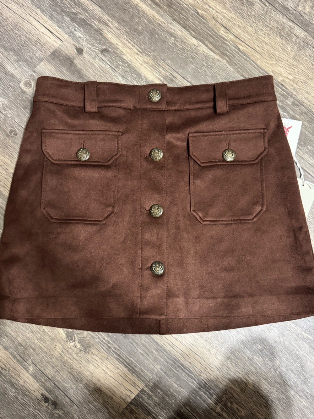 Joie Brown Suede-Look Button Front Mini Skirt